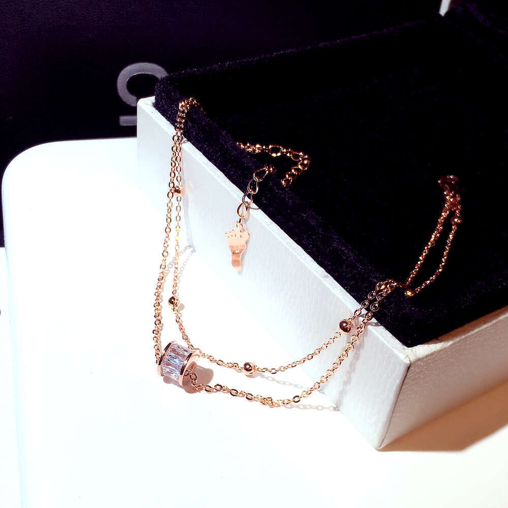 New Fashion Korean and Japanese Style Double Layer Classic Simple Zircon Inlaid Ring Elegant Versatile Anklet Bracelet Jewelry for Women S00295