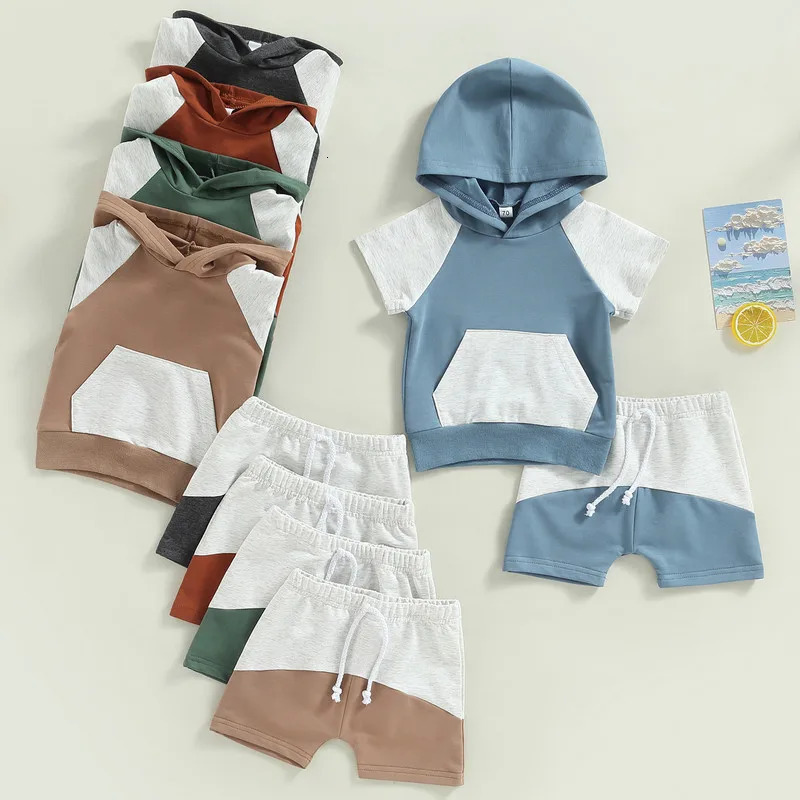 Toddler Baby Boys Clothes Hoodies Short Sets Summer born Short Sleeve Hooded Tops Drawstring Shorts Casual Outfits 250813