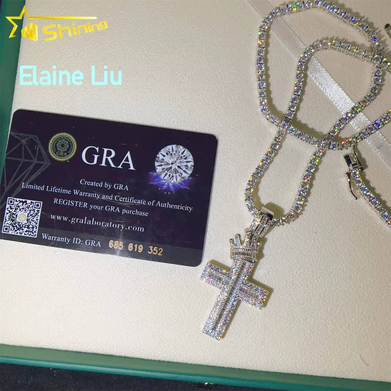 D Color VVS Moissanite Diamond Sterling Silver 925 Fashion Luxury Cross Fine Jewelry Moissanite Hip Hop Pendant