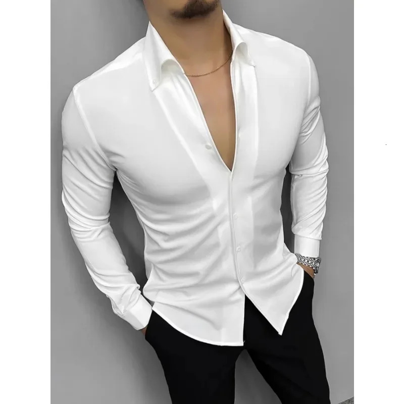 4 Colors Mens Shirt Solid Color Versatile Casual Lapel Breathable Skin friendly Mens Shirt European Size 250813