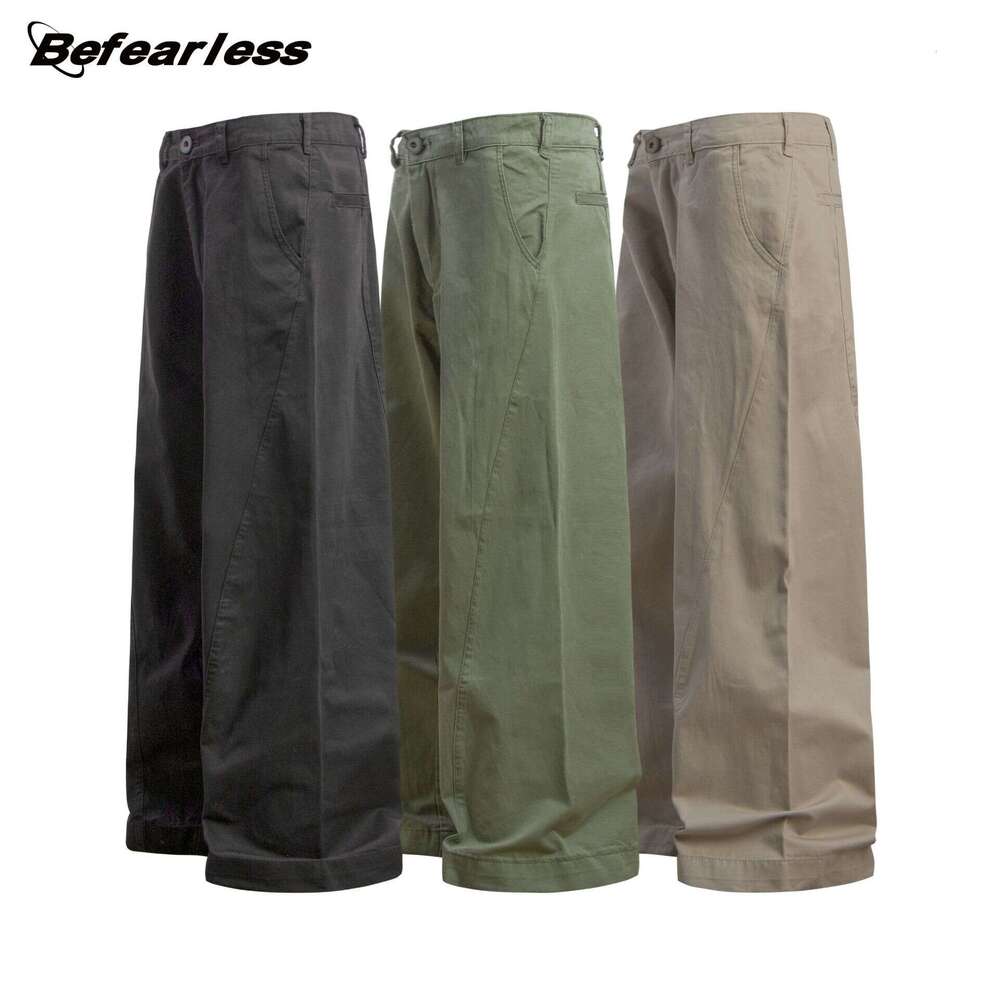 American Style Patchwork Design Unisex Trendy Loose Cargo Wide-Leg Floor-Length Casual Pants B5