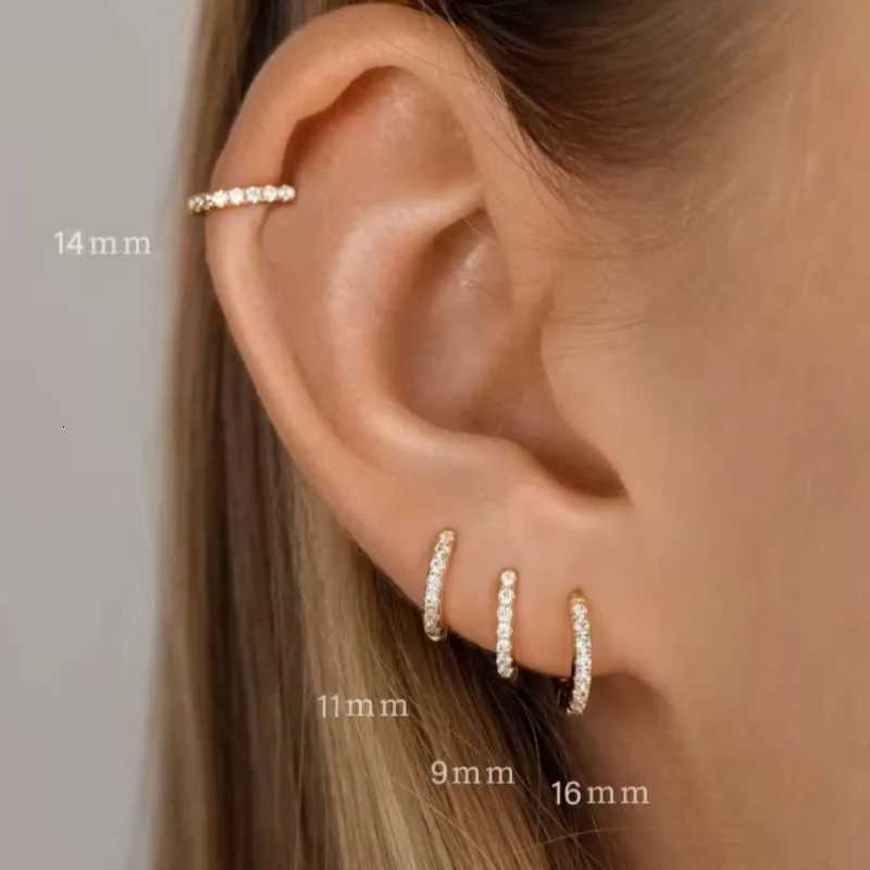 925 Sterling Silver Small Hoop Earrings Zirconia Huggie 14K Gold Plated Cartilage Piercing Ear Cuff Tiny Earrings for Women Men XJ250814