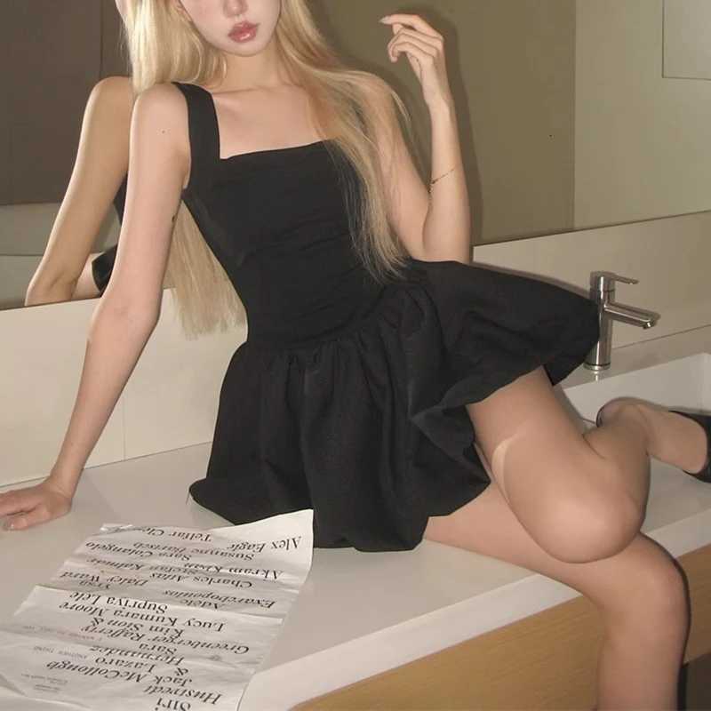 Women Cutecore Party Suspender Bubble Dress Lady Solid Ruched Prom Mini Dresses Classic Birthday Cinder Waist Dress XJ250814