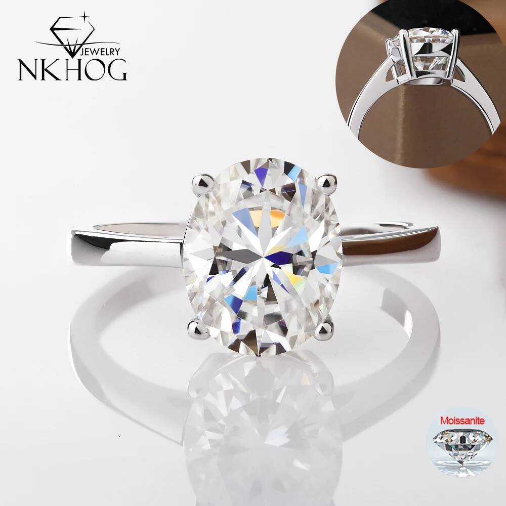 NKHOG 1-4CT Oval Cut Moissanite Rings For Women 100% S925 Silver Wedding Gift Diamond Band 18K Plated Fine Jewelry GRA Certified
