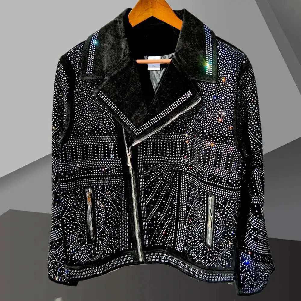 Diamond Rhinestones Jacket Men Top Quality Drill Punk Club Outfit Jacket Autumn Black Jacket Coat Jaqueta Bomber 250811