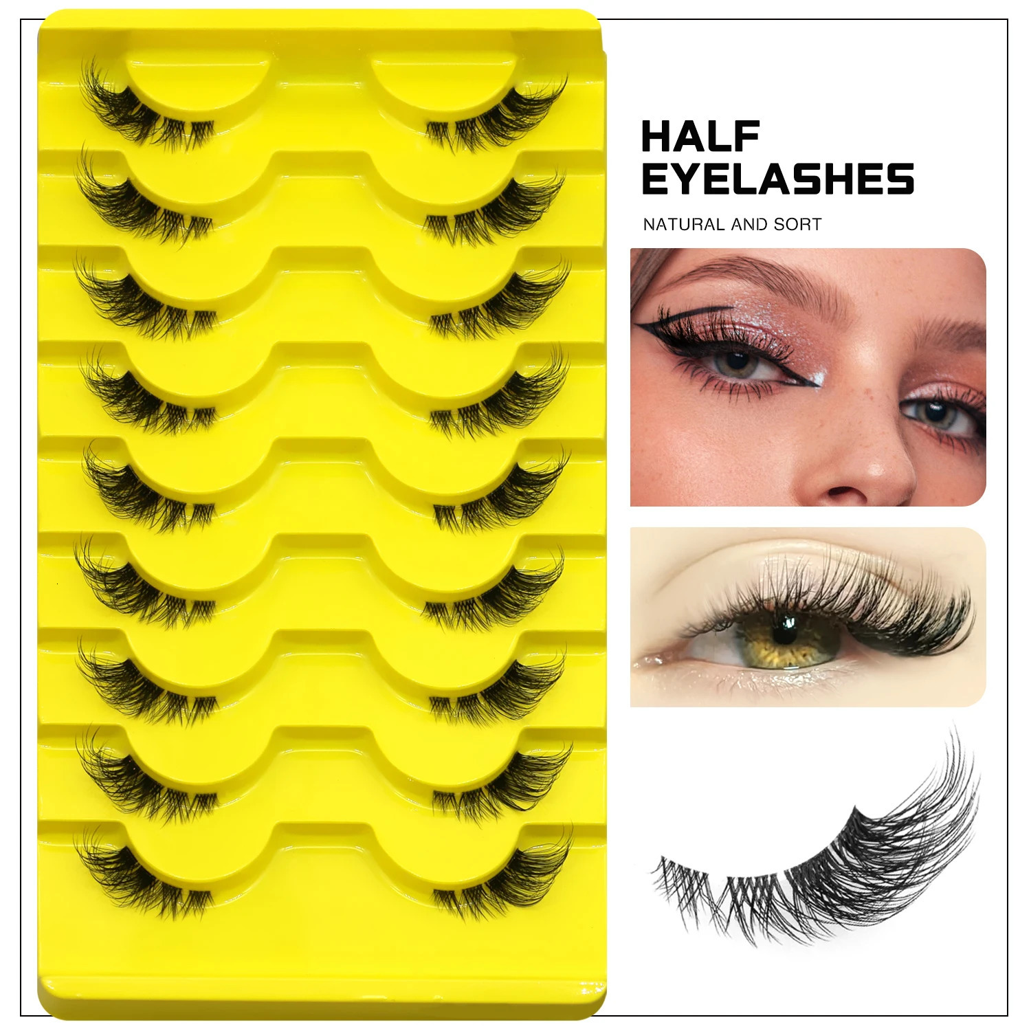 GROINNEYA False Eyelashes Cat Eye Lashes Natural Long Half Short Wispy Clear Band 3D Faux Mink Lash Multipack 250811