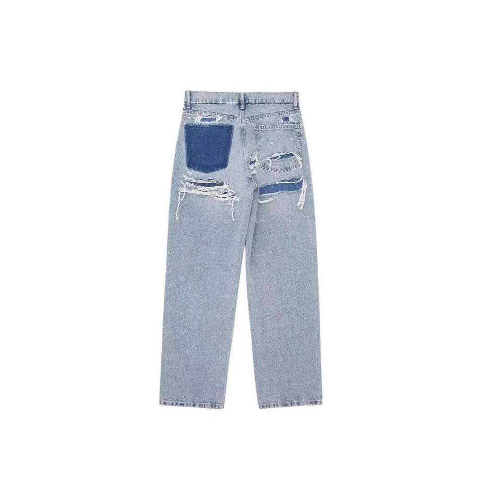 Japan South Korea Casual Straight Leg Jeans, Women Four Seasons New Fashion Loose and Comfortable Washed Edge Grinding Jeans