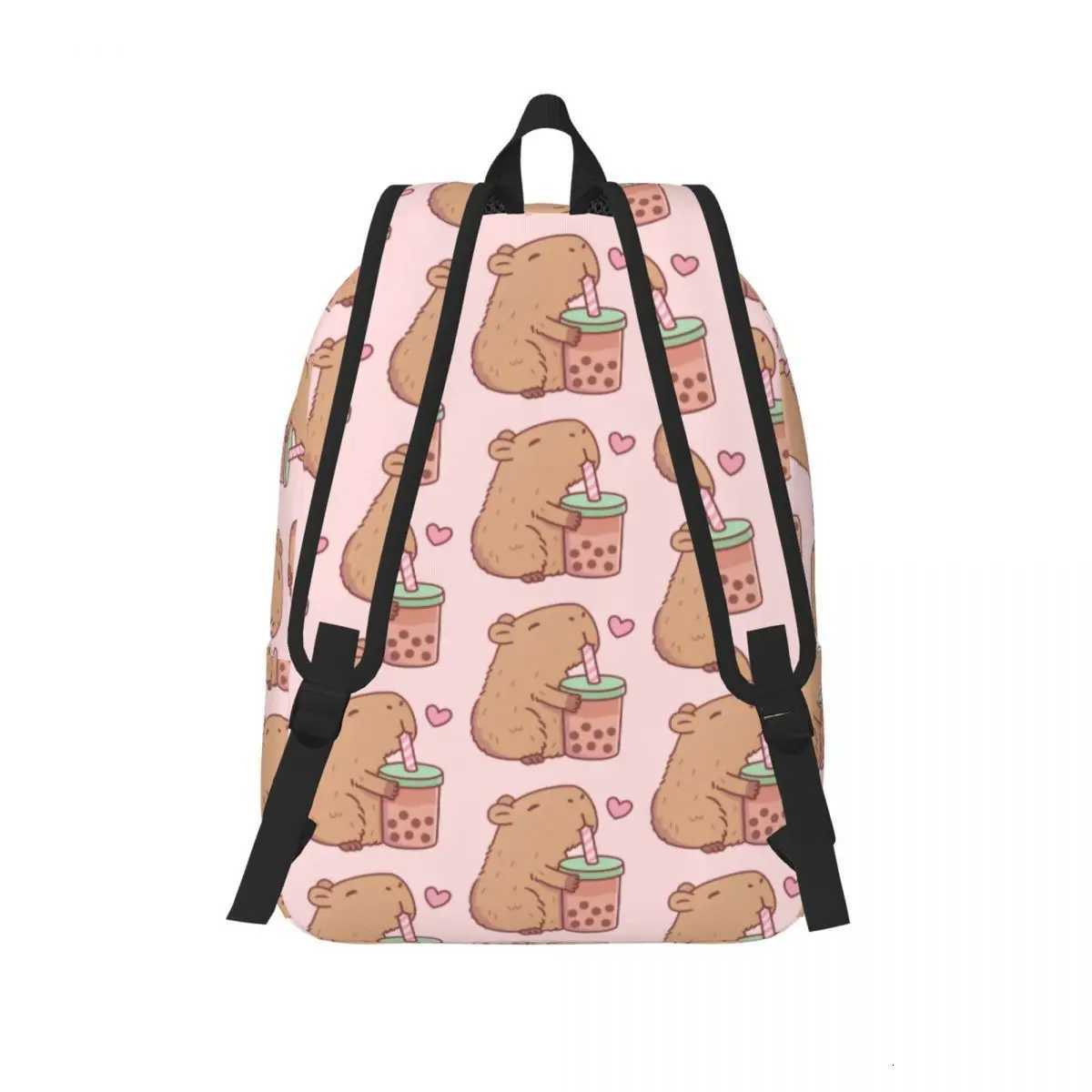 Custom Capybara Drinking Milk Tea Canvas Backpack Women Men Basic Bookbag for College School Mangas Bags XJ250814