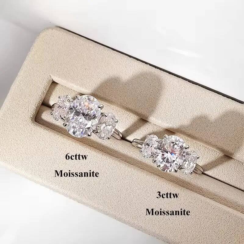 BXINY 3-Stone Oval Cut All Moissanite Ring 925 Sterling Silver GRA Certified Diamond Wedding Band For Women Luxury Jewelry Gifts