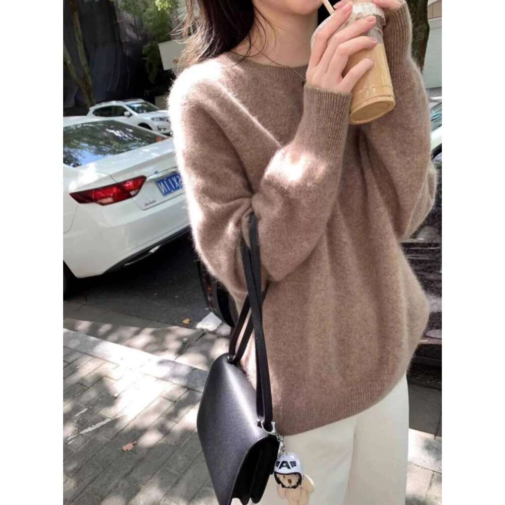 European American Style Round Neck 100 Pure Cashmere Women's Spring And Autumn Loose Pullover Long-Sleeved Wool Sweater 20250809