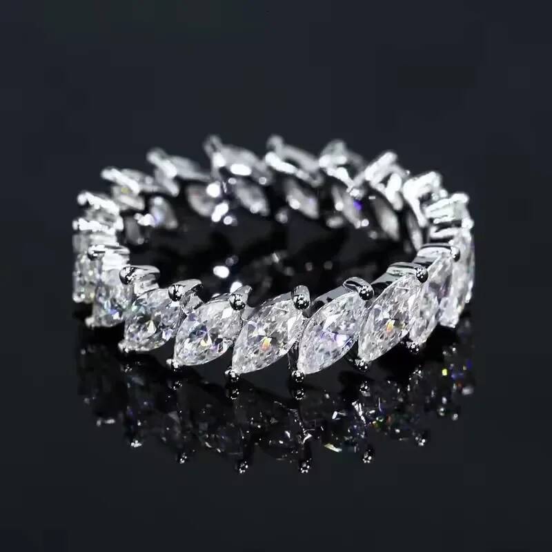BXINY 3*6mm Marquise Cut Eternity Rings S925 Silver Plate 18K Gold GRA Certified Diamond For Women Men Wedding Band Gift Jewelry