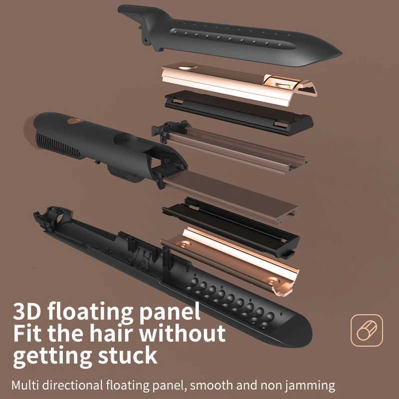 2-in-1 Negative Ion Hair Straightening and Curling Iron Cold Wind Hair Straightener Paddle Brush for Professional Salon Use W250814