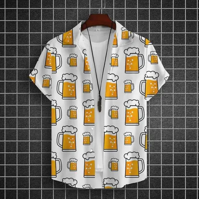 Hawaiian Shirt For Men 3d Beer Printed Short Sleeve Shirts Party Tees Summer Casual Tops Loose Oversized Clothing 250804