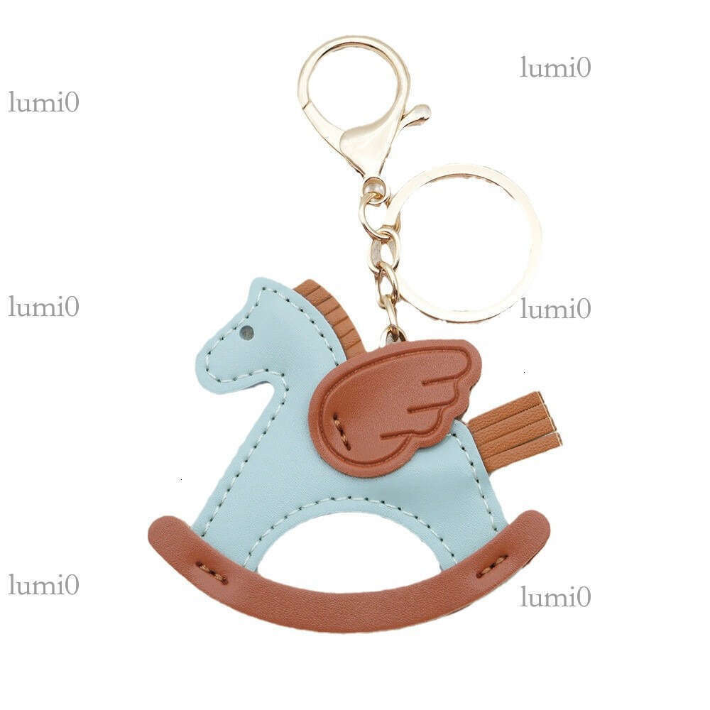 New Hot-Selling Shaking Pegasus Keychain Creative Bag Pendant PU Leather Little Wooden Horse Car Ornament