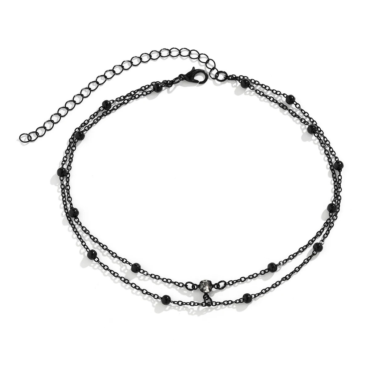 Multilayer Gothic Black Thin Chain Zircon Choker Necklace for Women Vintage Simple Clavicle Link Halloween Jewelry Accessories 250811