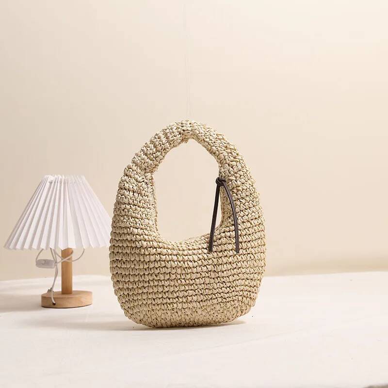 Half Moon Woven Cloud Clutch Handbag Summer Straw Beach Bags for Women Designer Paper Rope Knitting Shoulder Bag Shopper high-quality