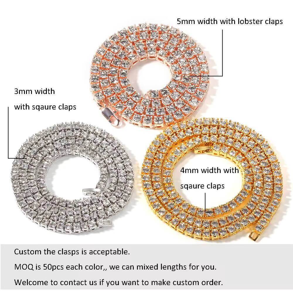 Wholesale Chain Rhinestone Black Tennis Gold Plated Necklace Low MOQ Hip Hop Men Jewelry