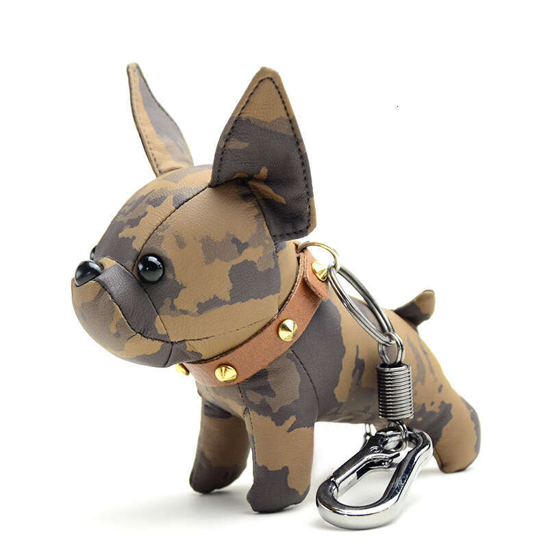 French Leather Cute Puppy Pendant Bulldog Car Keychain Creative Couple Figurine Bag