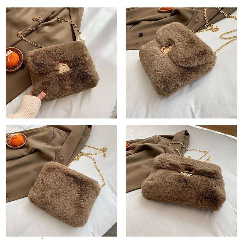 New Winter Plush Shoulder Bag Faux Fur Crossbody Bags For Women Chain Fashion Design Handbag Female Cross Body
