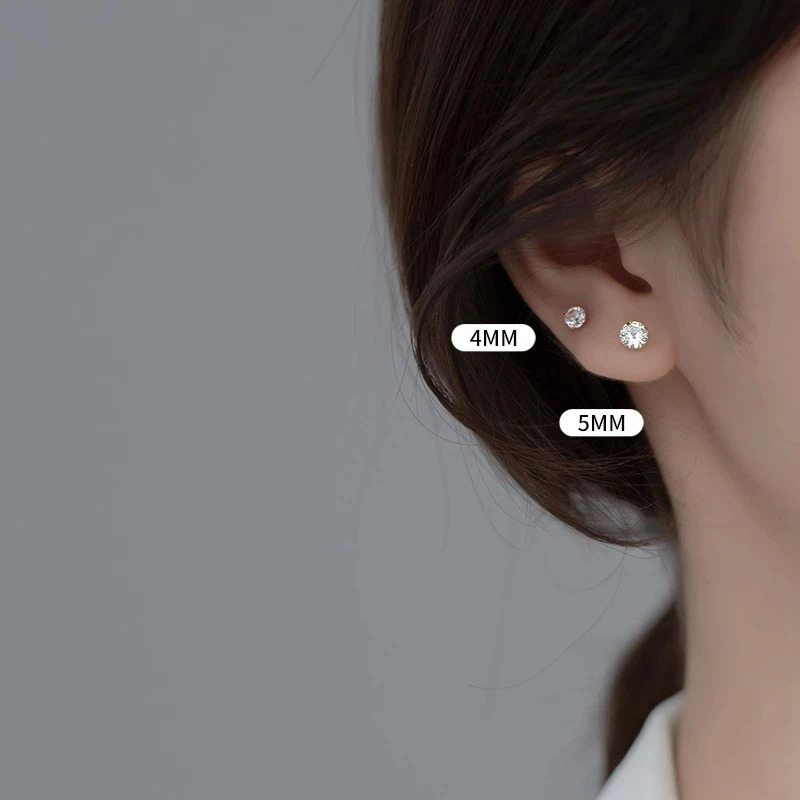 1 Pair or 3 Pairs Stainless Steel Golden Tiny CZ Stud Earring Four-claw Twisted Ball Zirconia Piercing Earrings for Women Men 250812