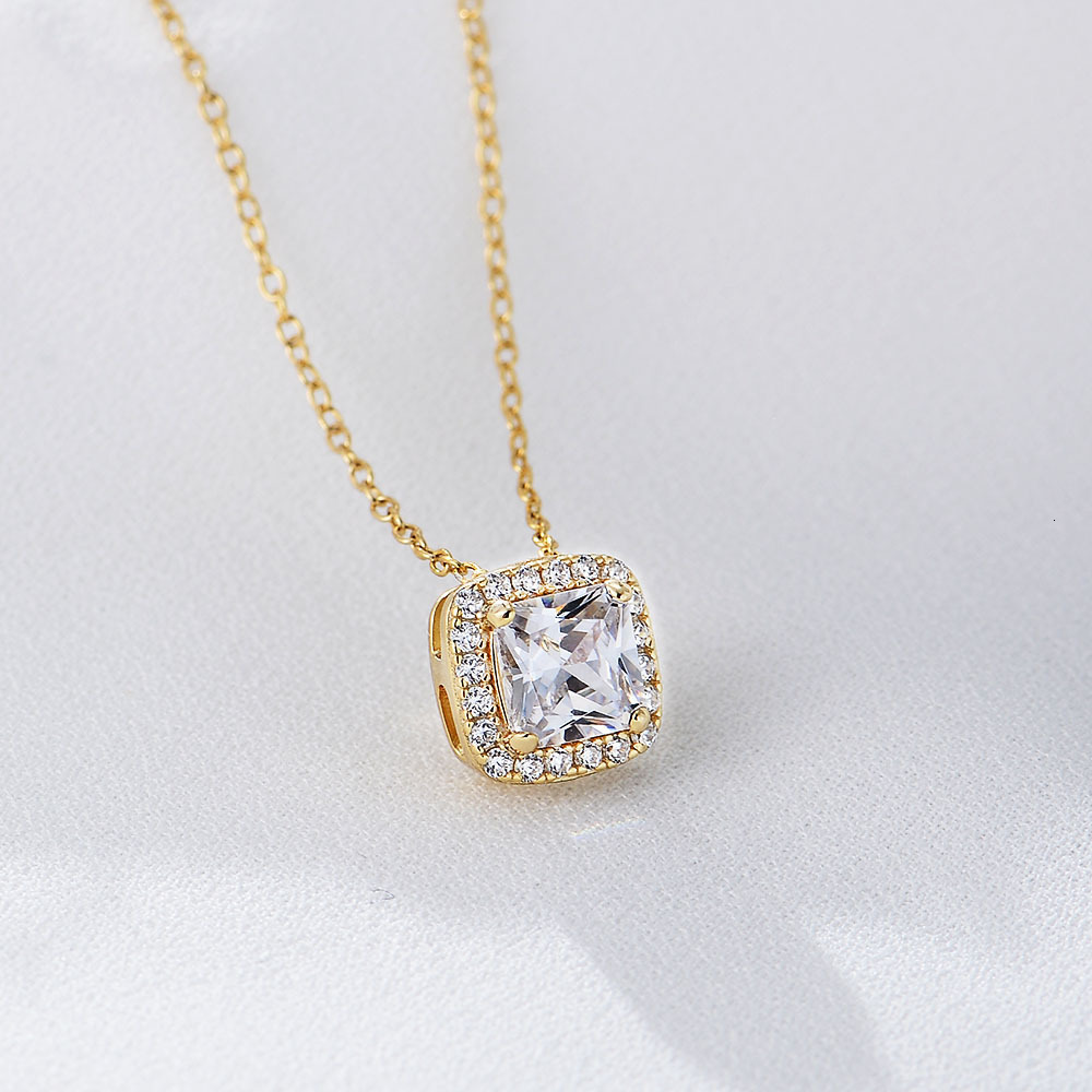 Korean Version S Pure Sier Fashion Geometric Square Zircon Necklace for Women Ins Small Collarbone Chain Simple Versatile Jewelry Jewelry for Women