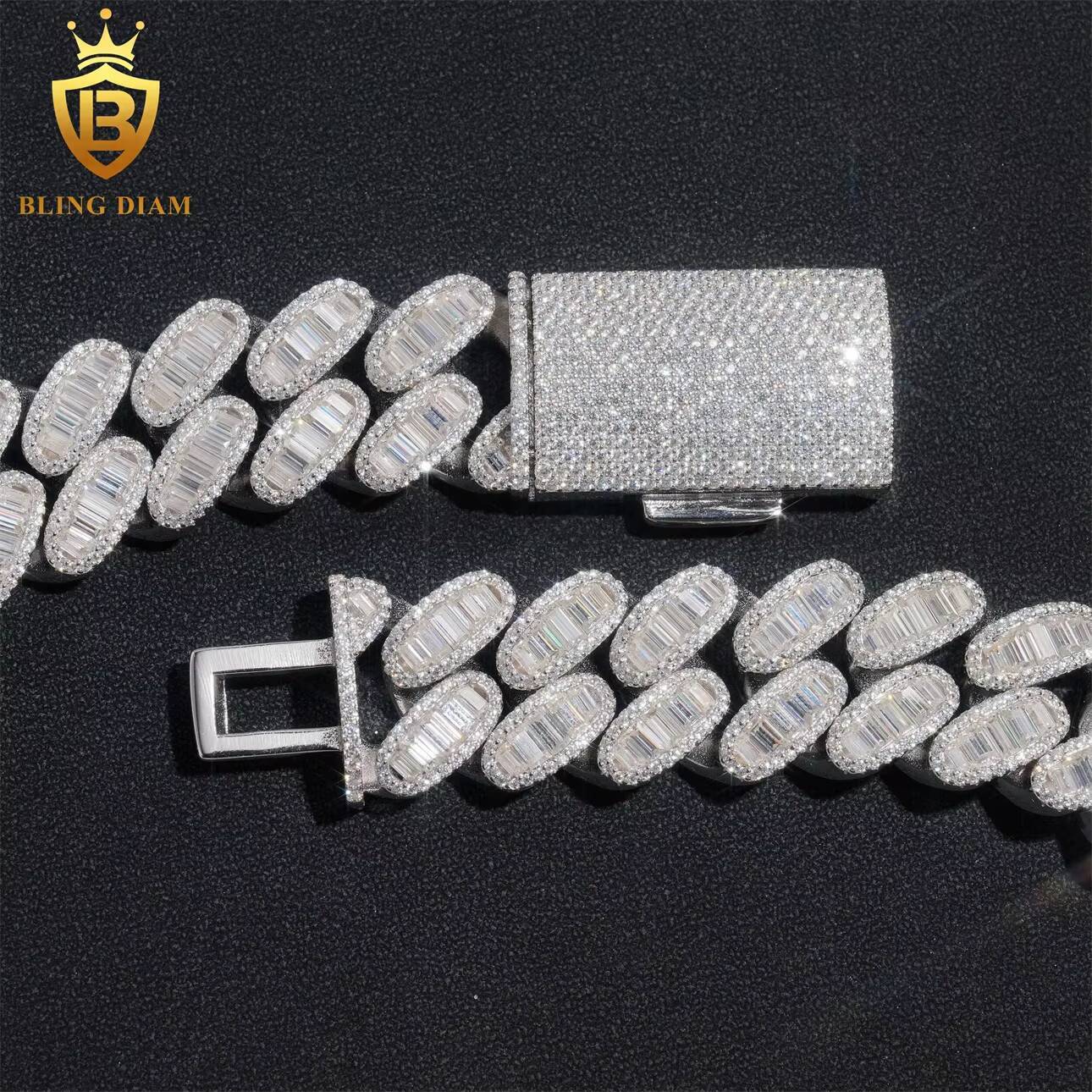 Iced Out Sterling Sier Hip Hop Fine Jewelry VVS Moissanite Dia Miami Cuban Link Chain Necklace