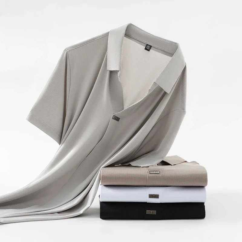 2025 Mens Casual and Fashionable Solid Color Short Sleeved Polo Shirt Comfortable and Versatile Summer T-shirt 250813