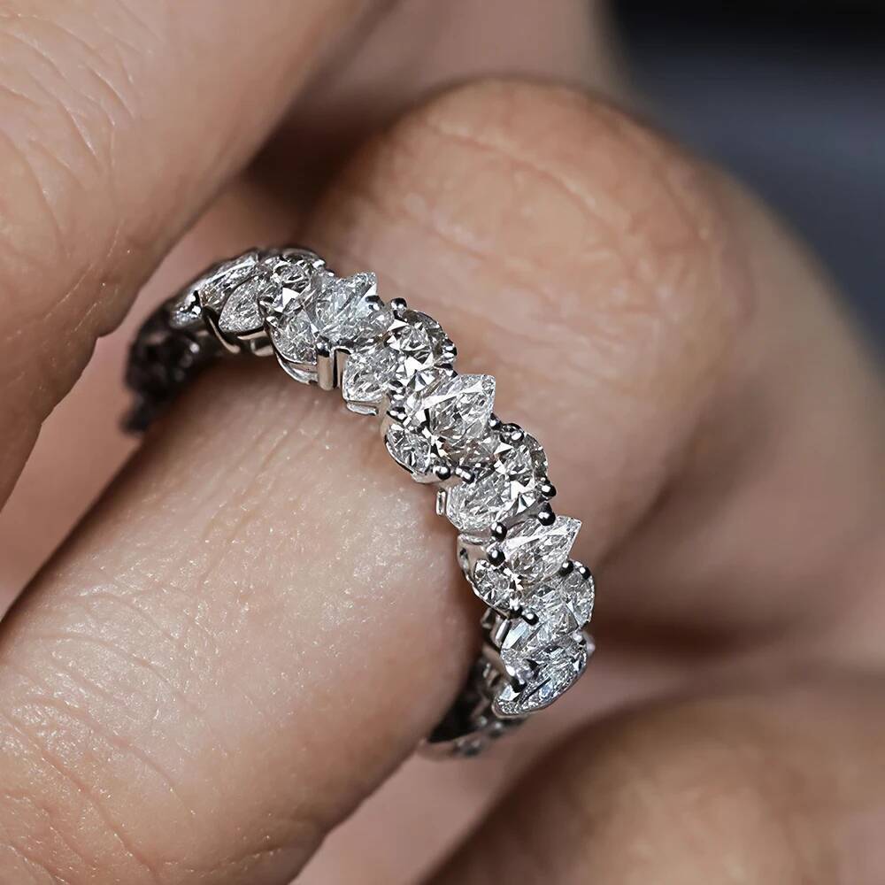 BXINY Pear Cut Full Moissanite Rings 925 Sterling Silver GRA Certified Lab Diamond For Women Eternity Wedding Bands Fine Jewelry