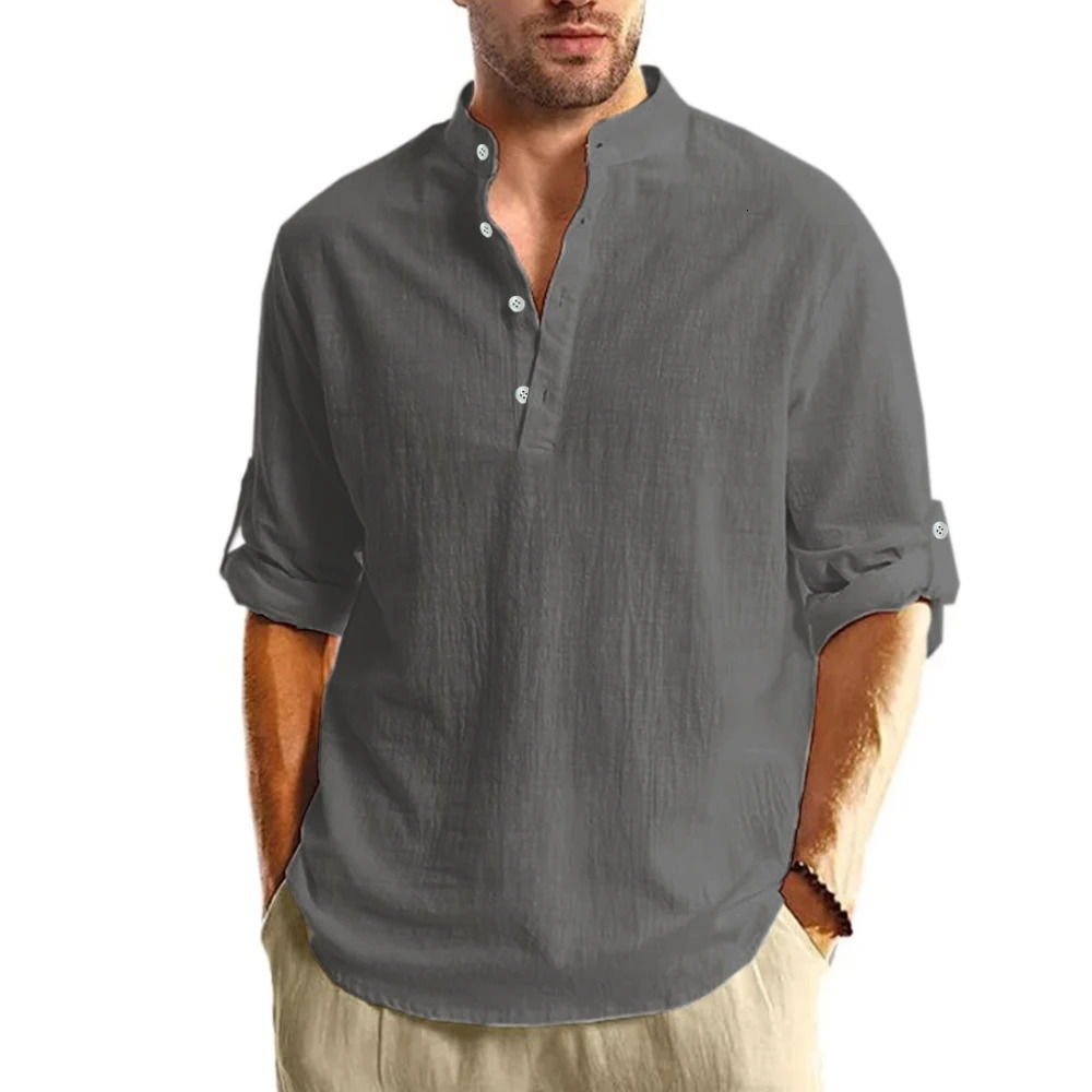 Mens Lightweight Shirts Long Sleeve Henley Collar Casual shirts Men Beach Hawaiian Vacation Shirts Breathable Tshirts 250813