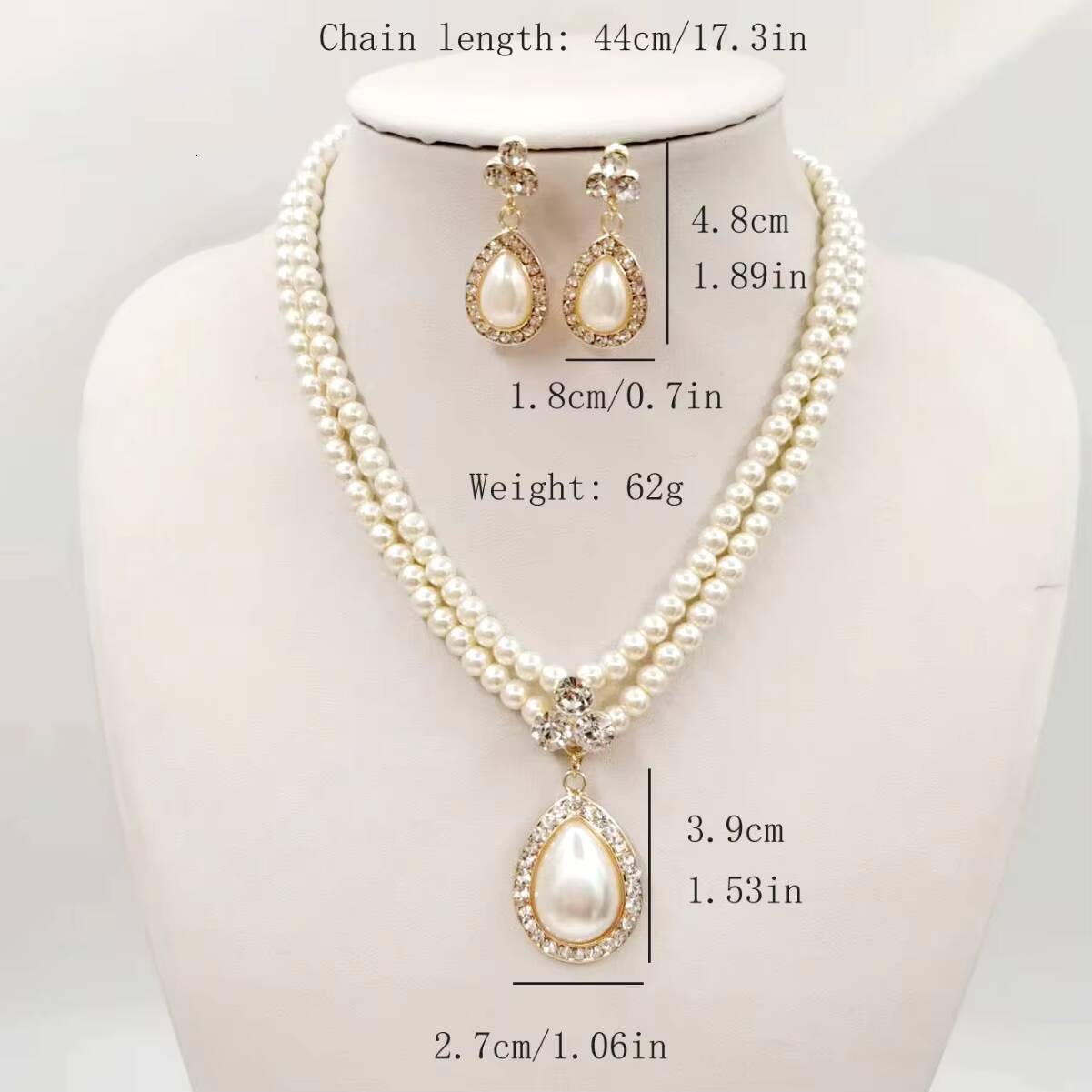Water Drop Pearl Necklace Earrings Set Bridal Party Accessories Luxury