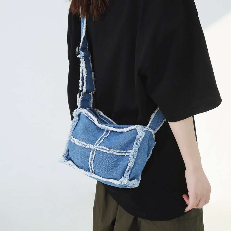 New INS Fashion Bags Designer Women Frayed Edge Denim Single Shoulder Female wallet Students Versatile Small Square Street Crossbody Bag for Men
