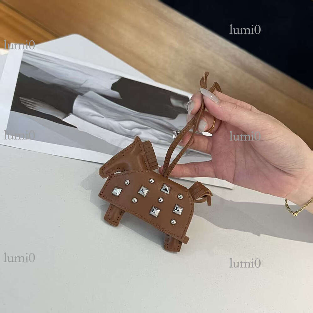 H Brand Pony Car Hanging Ornament Keychain Sheepskin Genuine Leather New Rivet War Horse Bag Pendant