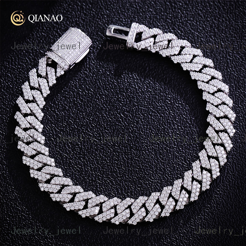 Wholesale Spot 100% RGA Certified 925 Sterling Silver Bracelet 10mm 2rows Moissanite Hip Hop Style Cuban Link Chain Necklace