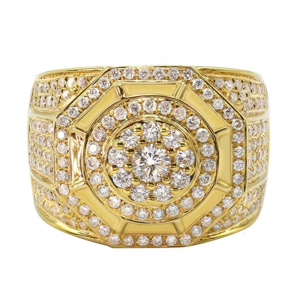 Custom Mens Solid Gold 10K 14K Octagon 1.45Ct Dia Round Cut Filled Iced Out Hiphop Rings Fine Jewelry
