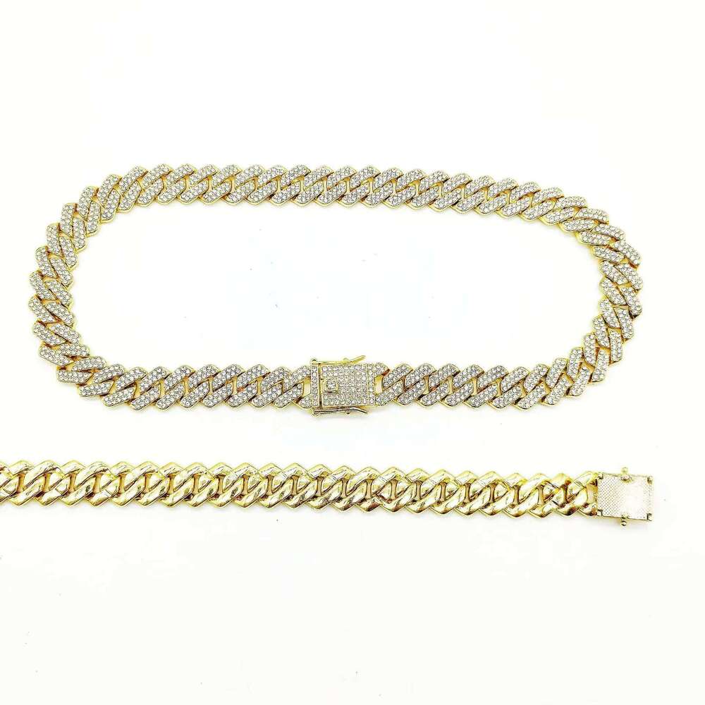 14mm Gold-Plated Miami Iced Out Jewelry Cuban Necklace Necklace, Hip-Hop Chain