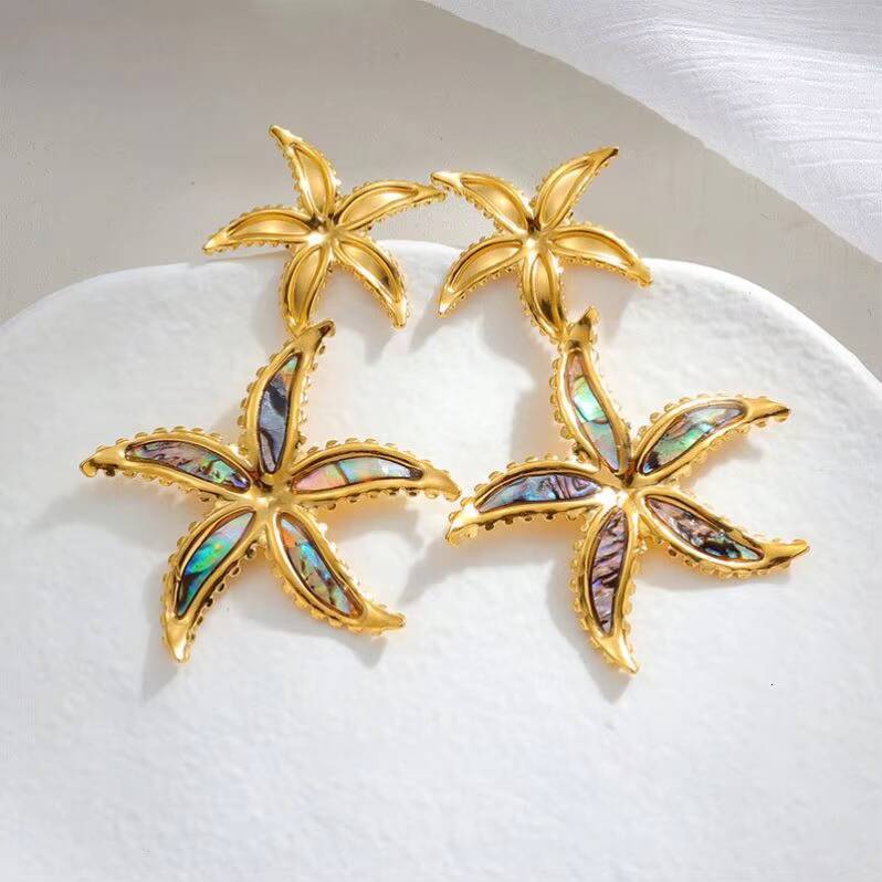 Exaggerated Niche Stainless Steel Shell for Girls Long Tassel Earrings Light High-end Accessories