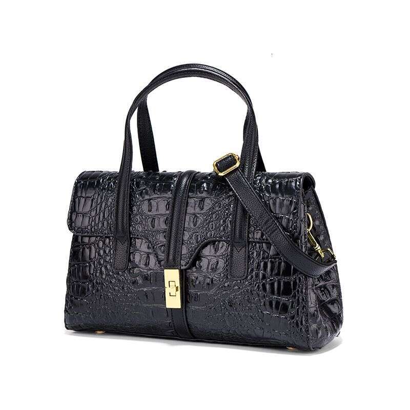 Crocodile pattern genuine leather women's handbag 2024 new high-end middle-aged mom casual single shoulder crossbody bag