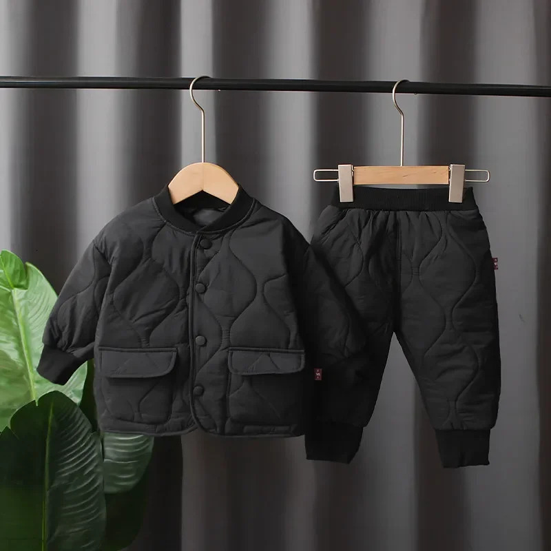 Winter Autumn Baby Boys Clothes Full Sleeve Solid Parkas Pants 2pcs/set Cotton Suits Children Clothing Toddler Tracksuits 250813