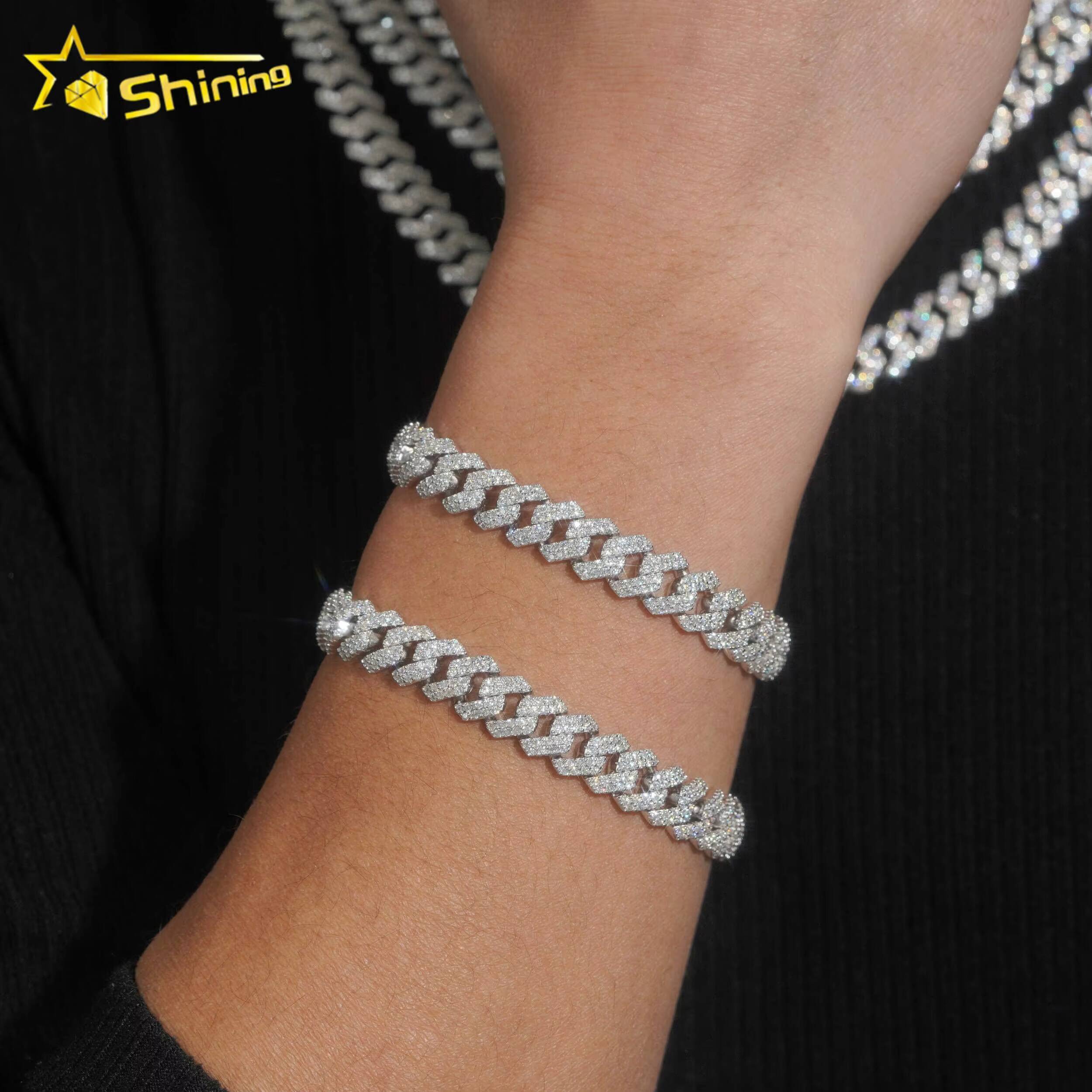 Ready to Ship 48H Shipping Pass Diamond Tester 925 Silver 10MM Two Row Regular Popular Moissanite Cuban Link Chain