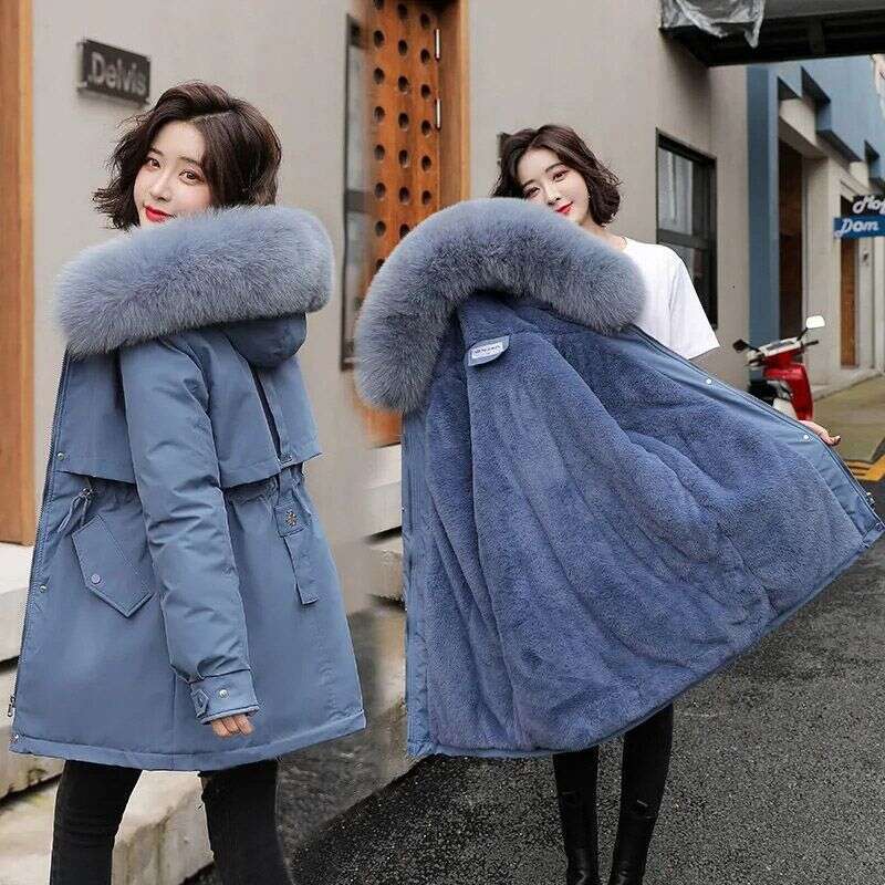 2023 New Winter Jacket Women Parka Fashion Coat Wool Liner Hooded Parkas Slim With Fur Collar Warm Snow Wear Padded