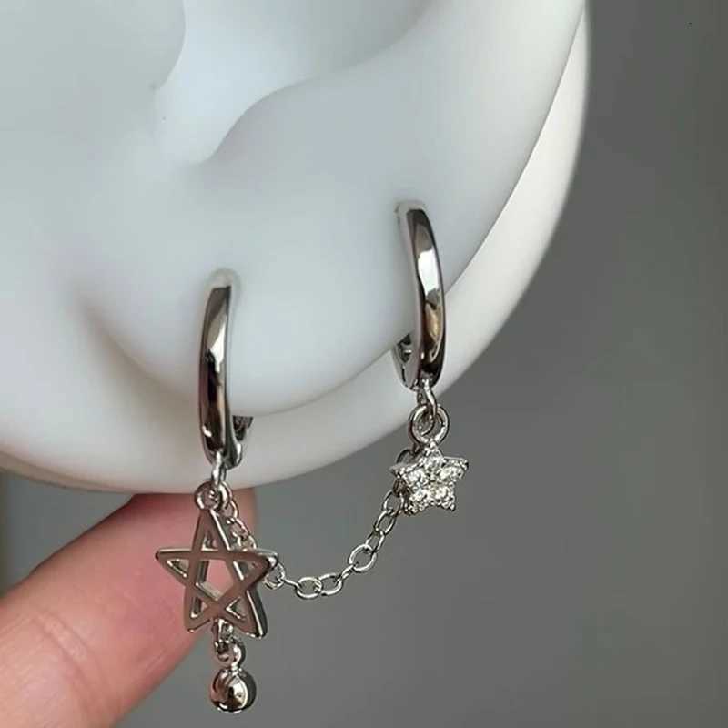 1PCS Silver Color Star Chain Double Ear Hole Ear Bone Y2K Fashion Hottie Earrings For Women Jewelry XJ250814