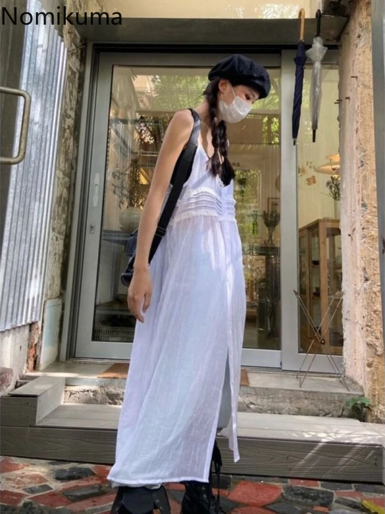 Summer Y2K Dress for Wome Sexy Sling Clothes Femme 2025 Vestidos De Mujer Long Robe Korean Fashion See Through White Dresses 250813