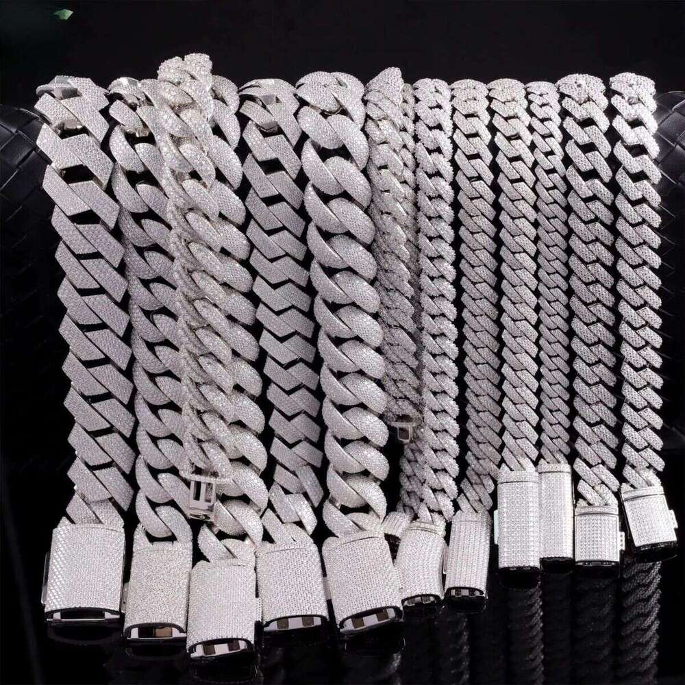 VVS Dia 2rows 8mm 10mm 12mm 15mm S Sier GRA Moissanite Necklace Mans Hiphop Cuban Link Chain for Fashion Jewelry