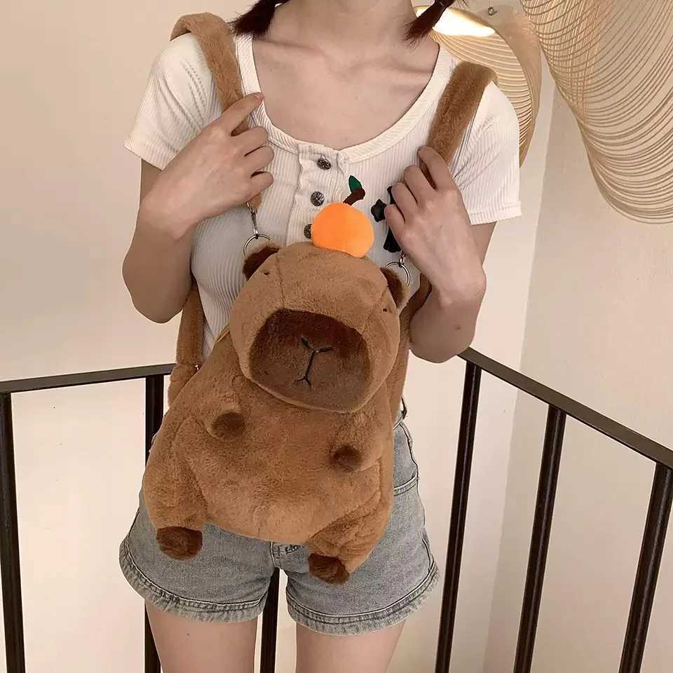 Kawaii Capybara Plush Backpack for Women Versatile Cartoon Funny Capibala Crossbody Bag Large Capacity Tote Bag XJ250814
