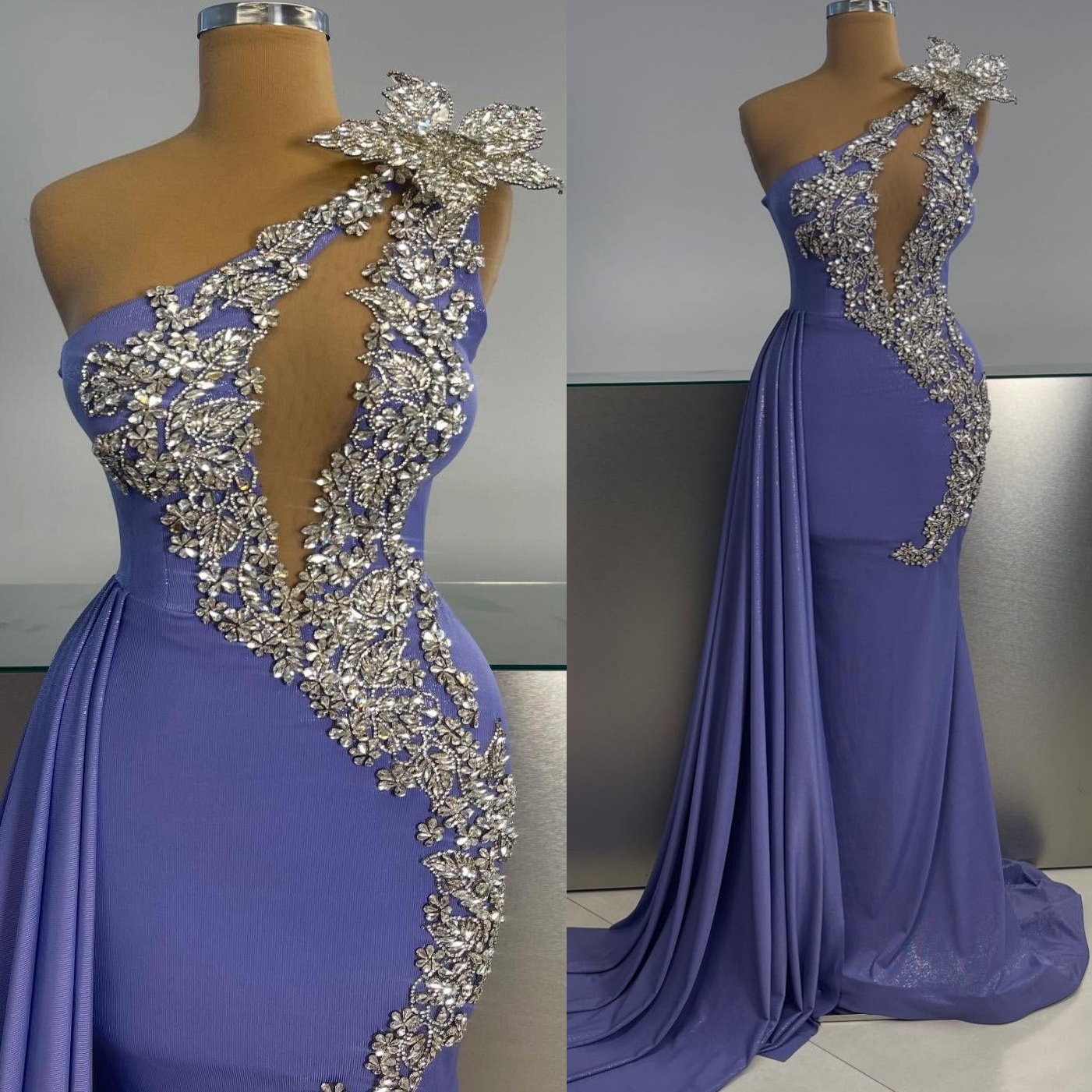 Mermaid Lavender Prom Dresses 2025 Crystals Flower One Shoulder Evening Formal Party Second Birthday Engagement Gowns Plus Size Dress For Special Occa