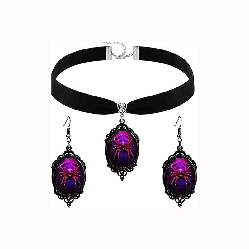 Halloween Time Veet Necklace Earrings Set Gothic Dark Series Choker Accessories