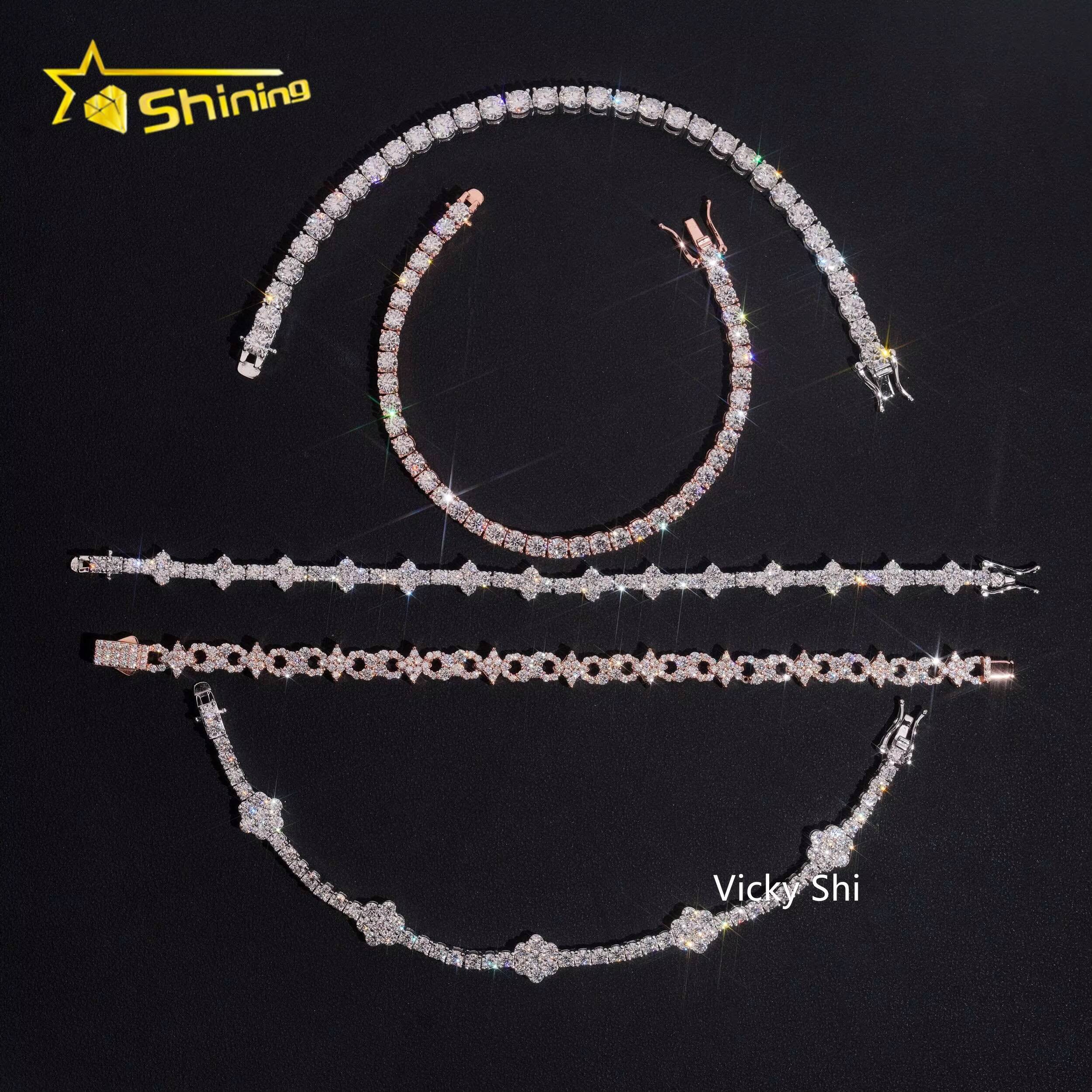 Hot Sell Tennis Fine Jewelry Sier Man Iced Out Mixed Design Flower Cross Moissanite Bracelet