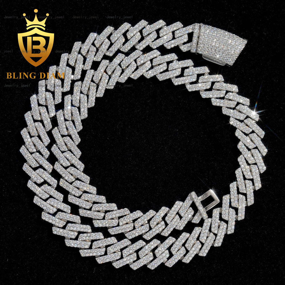 High Quality 13.5mm 2 Row Moissanite Diamond 925 Sterling Silver Cuban Link Chain Hip Hop Jewelry for Men Cuban Link