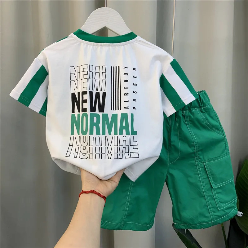 UNITIM Summer Childrens Boys 2PCS Clothing Set Casual Striped Short Sleeve Top Solid Shorts Toddler Baby Boys Outfits 250813