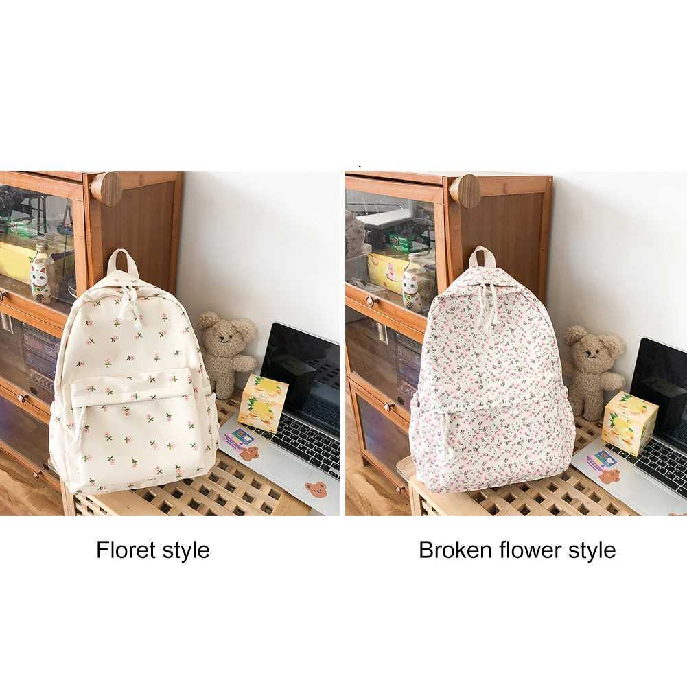 Women Simple Floral Backpack Large Capacity Flower Book Schoolbag Adjustable Strap Casual Floral Backpack Daily Student Bag XJ250814